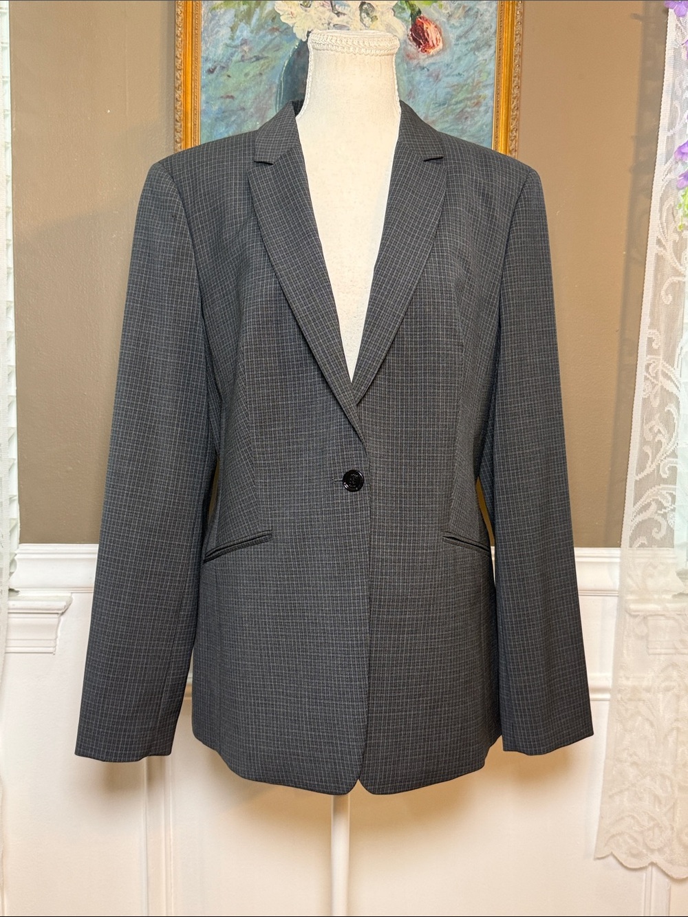 BOSS Hugo Boss Jabina Gray Check Virgin Wool Blazer US 10